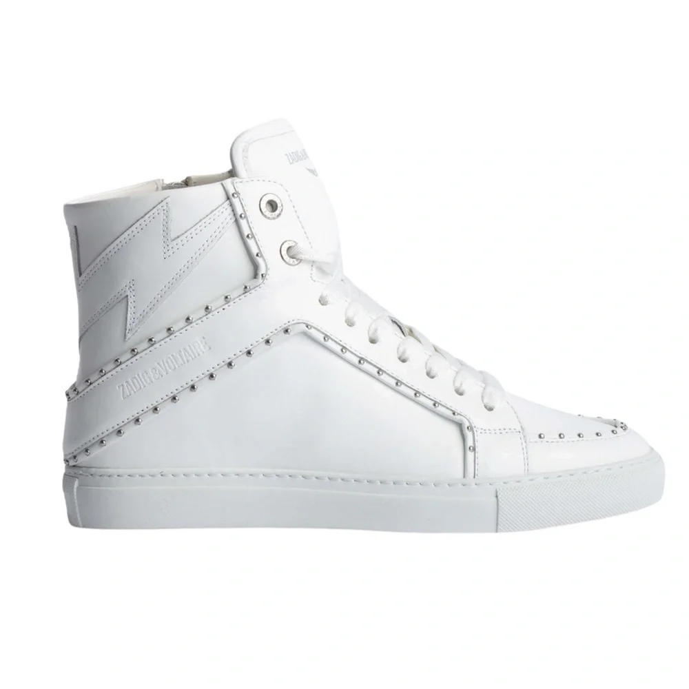 NIB Zadig & Voltaire High Flash Sneaker Studded High Top White Leather Sz 40 - Picture 2 of 14
